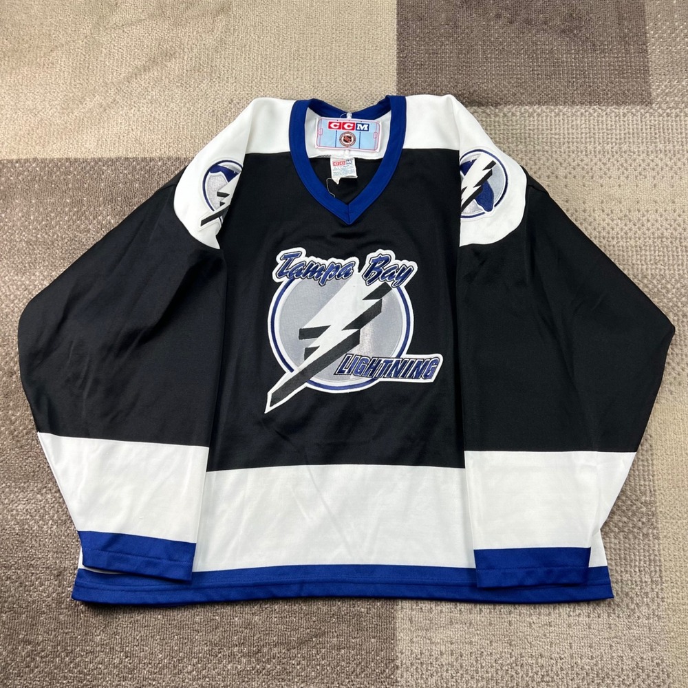 Vintage CCM Tampa Bay Lightning NHL Hockey Jersey Mens XL Black Blue White 90s